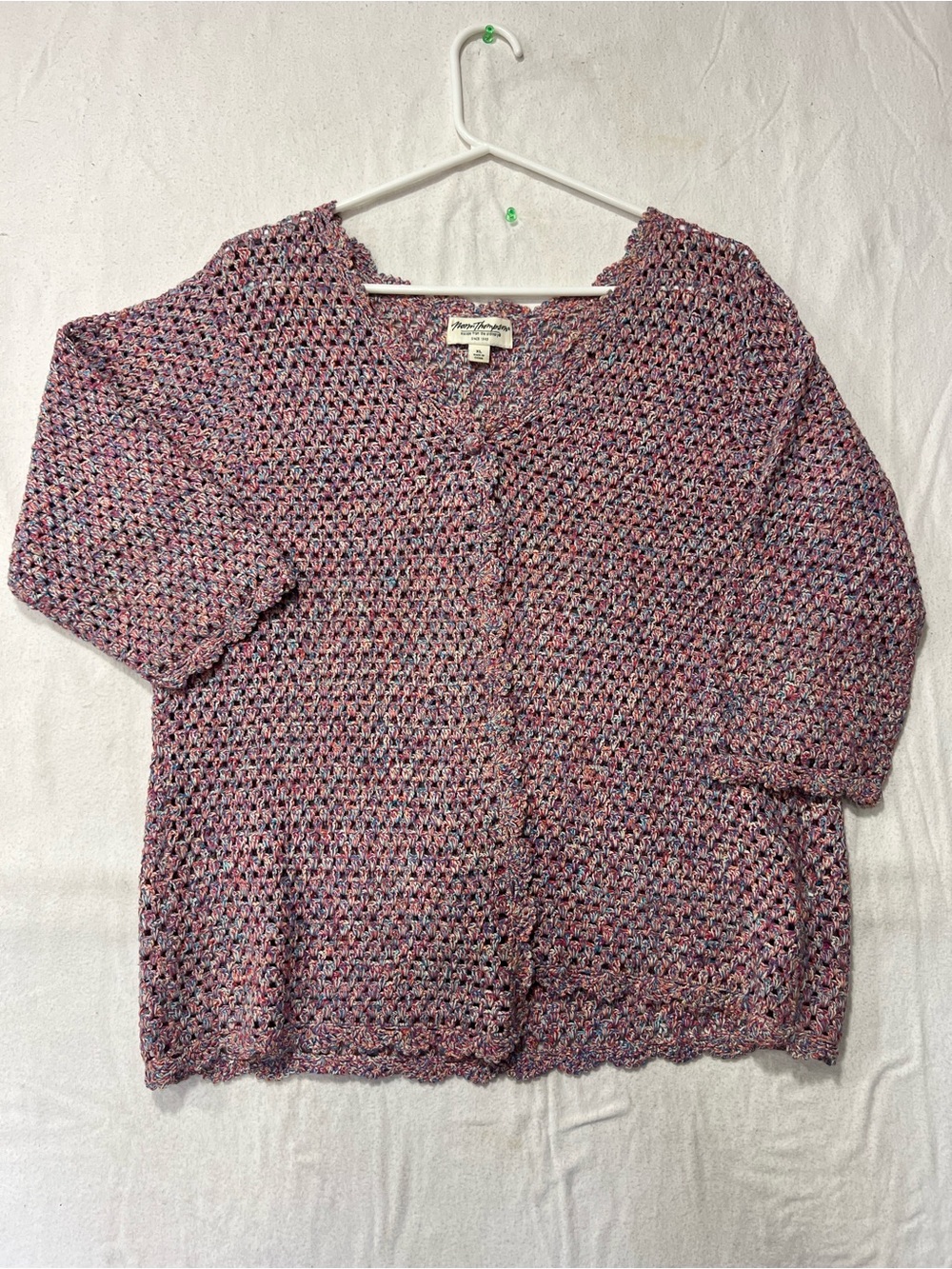 Norm Thompson Pink Multi-Color Open-Weave Cardigan